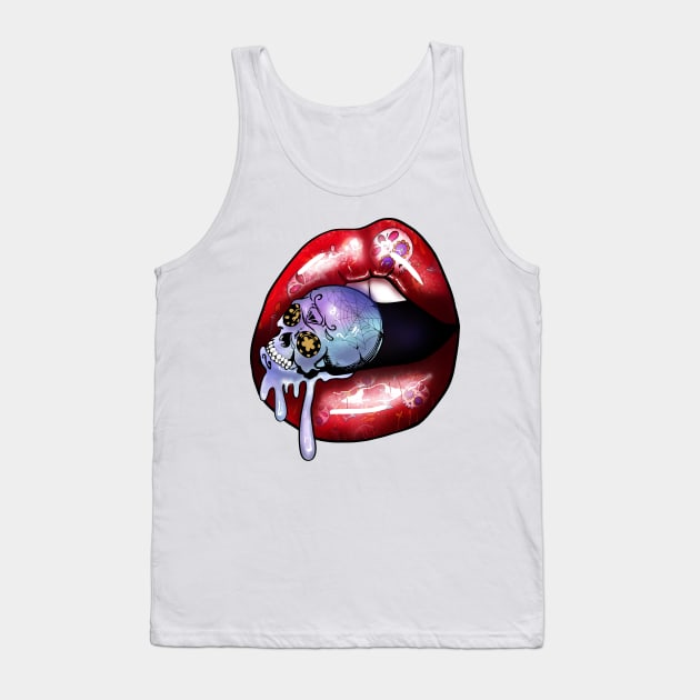 Halloween Red Vampire Lips and skull Tank Top by MZeeDesigns